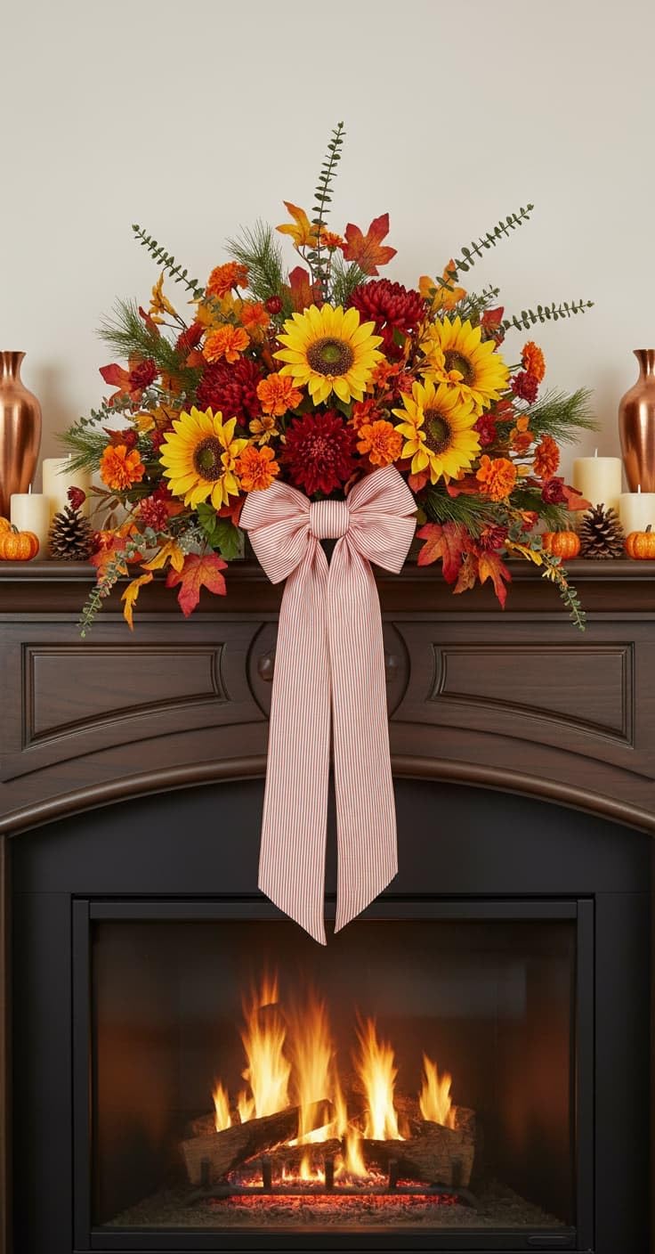 Orange Striped Wreath Sash Set by [Brand Name] - 2 Pack Modern Ribbon Bow for Fall Thanksgiving Decor | 5.12" Wide x 54.33" Each