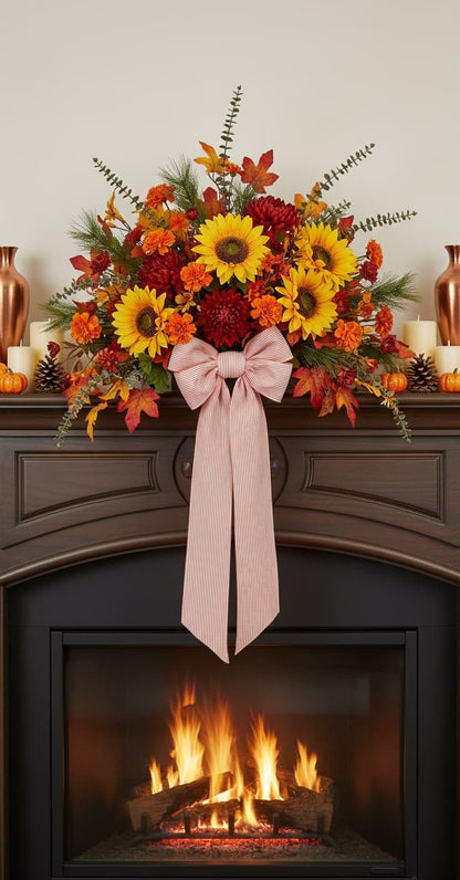 Orange Striped Wreath Sash Set by [Brand Name] - 2 Pack Modern Ribbon Bow for Fall Thanksgiving Decor | 5.12" Wide x 54.33" Each