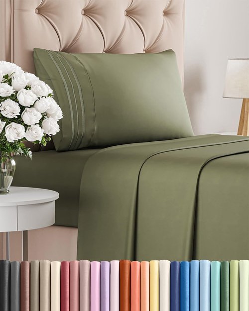 Hotel Luxury Twin Size 3-Piece Sheet Set by [Brand Name] - Comfy, Breathable & Cooling - Deep Pockets, Soft & Wrinkle-Free - Sage Green
