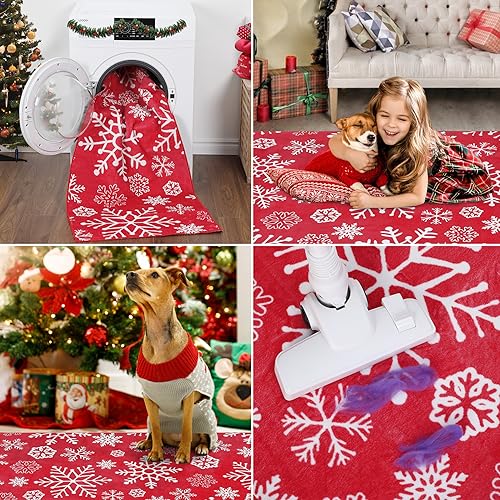 Christmas Snowflake Area Rug 5x7 Feet Red Floor Cover for Holiday Decor - Variation of Red Snowflake