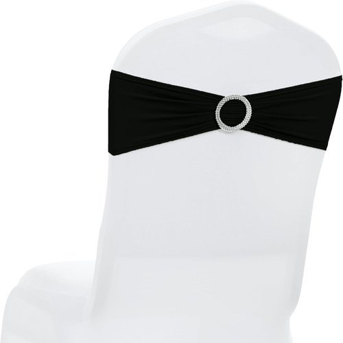 MDS Premium Stretch Chair Sashes - Pack of 25 Universal Black Bow Covers for Weddings & Events