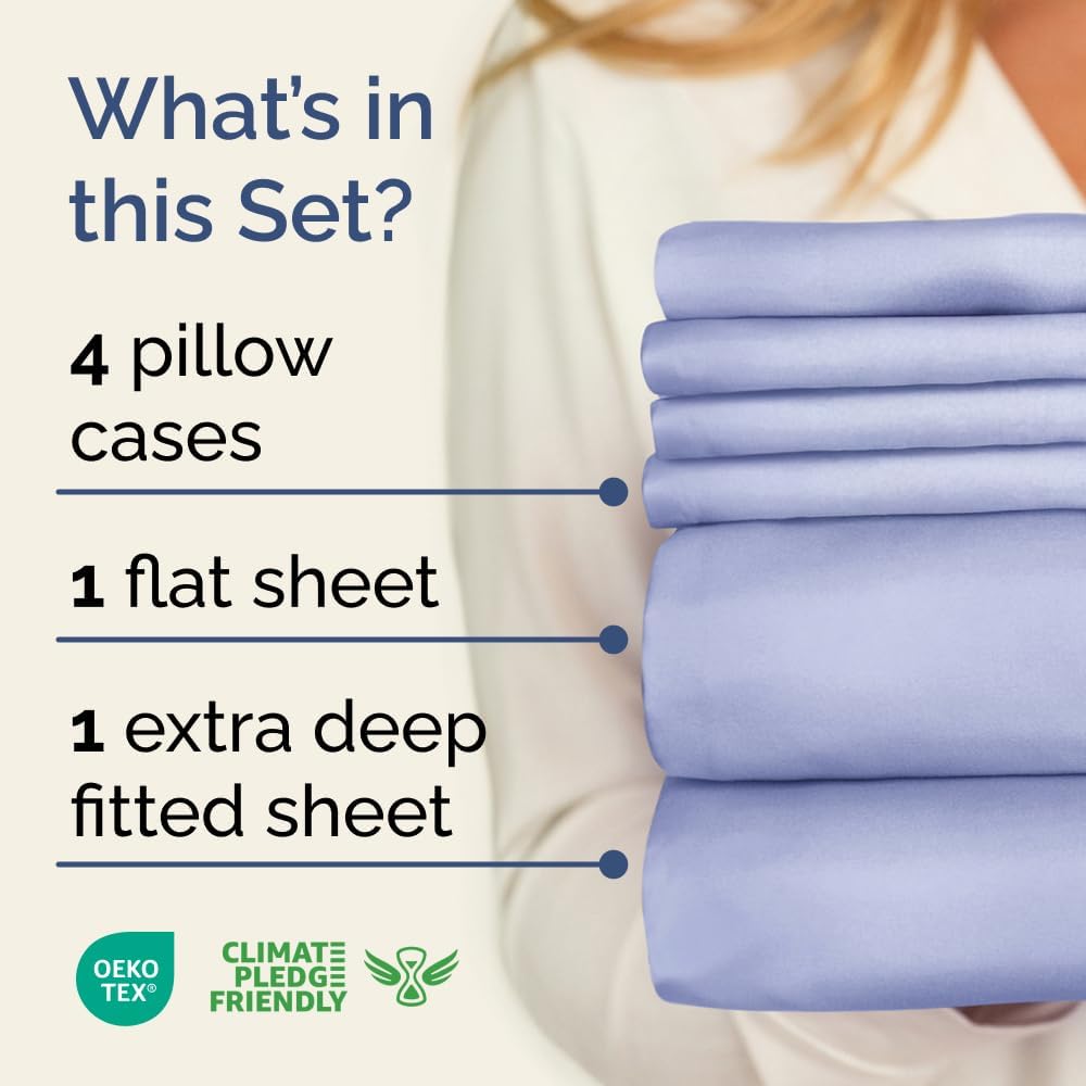 Skiennix Extra Deep King Sheet Set - 6 Piece Breathable Cooling Bedding - Soft Wrinkle-Free Lavender