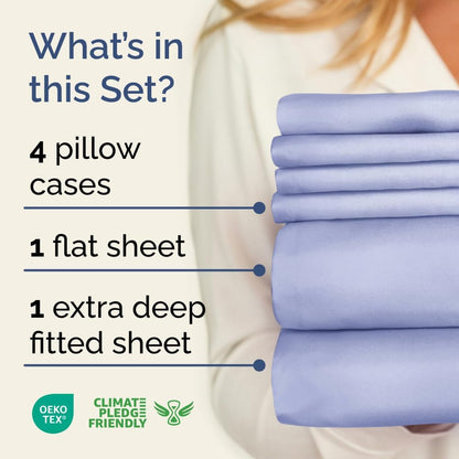 Skiennix Extra Deep King Sheet Set - 6 Piece Breathable Cooling Bedding - Soft Wrinkle-Free Lavender