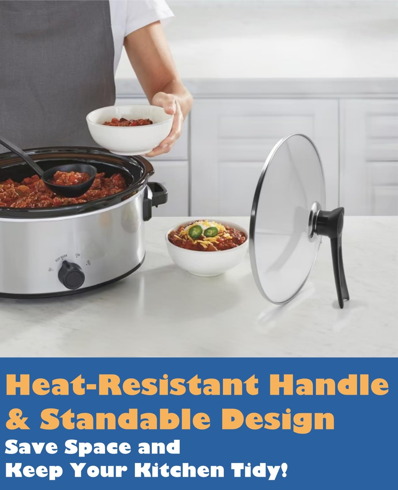 Oval Glass Lid 7 Quart Compatible with Crock-Pot Slow Cooker SCV700-S-BR, Standable Replacement lid for Hamilton Beach Slow Cooker 33474G, Stand-Up Slow Cooker Lids 7 Quart SCV700, SCV700SS, SCV700-KC