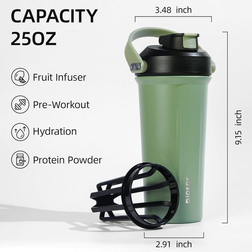 BJPKPK 25 oz Insulated Tumbler - Stainless Steel Protein Shaker Water Bottle | Forest Green