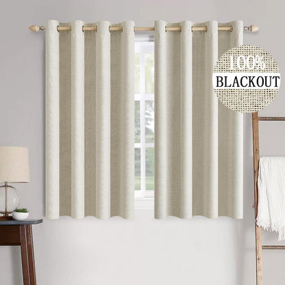MIULEE 100% Blackout Linen Textured Curtains - Thermal Insulated Cream Drapes | 52 x 45 Inch (2 Panels) for Bedroom & Living Room
