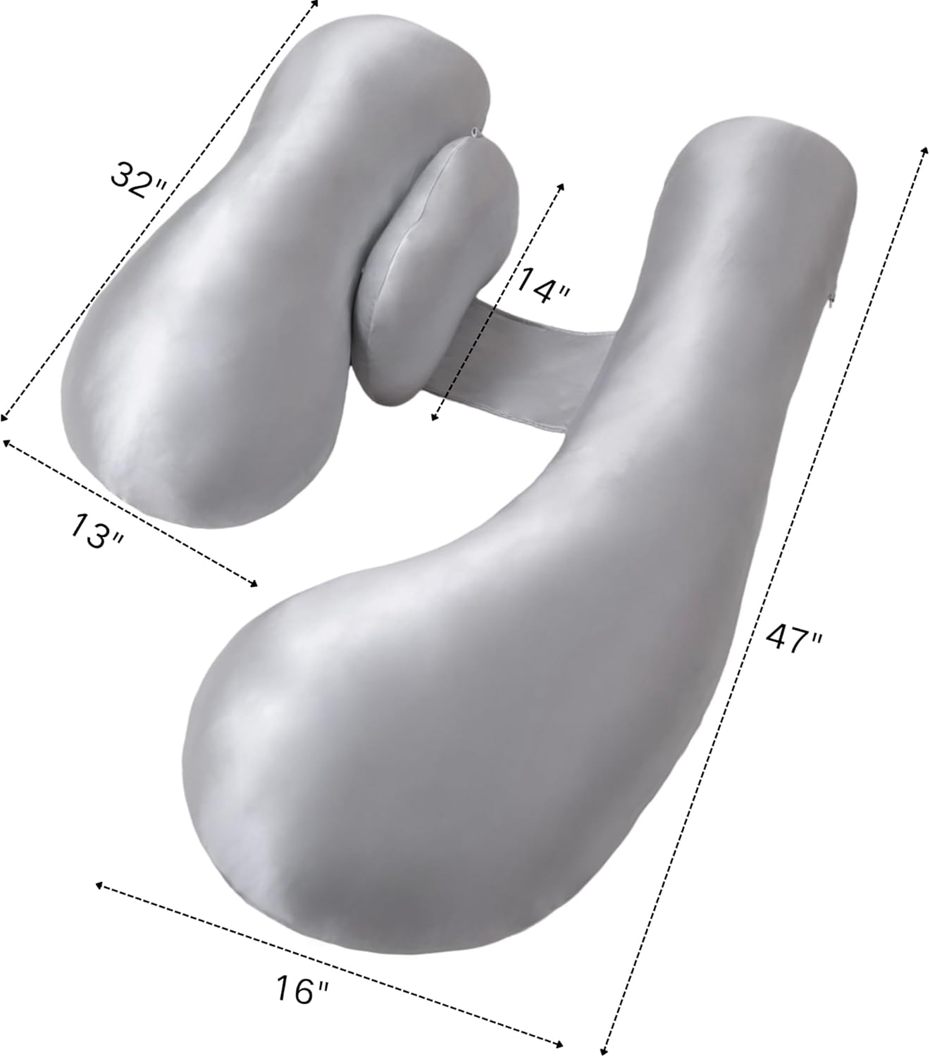 Skiennix Pregnancy Pillow - Adjustable H-Shaped Full Body Support with Cooling Cover | Grey