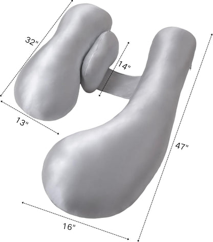 Skiennix Pregnancy Pillow - Adjustable H-Shaped Full Body Support with Cooling Cover | Grey
