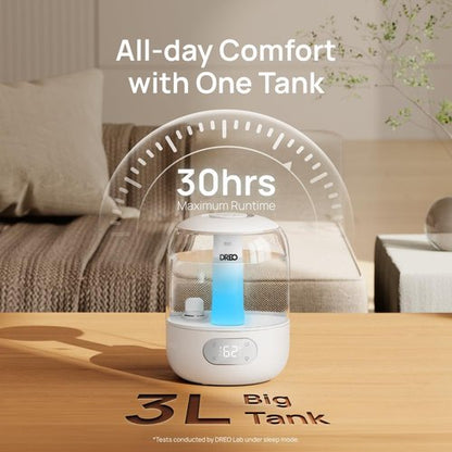 DREO Ultrasonic Humidifier - 3L Top Fill, 30H Quiet Runtime & Humidity Sensor | Ideal for Bedroom & Nursery