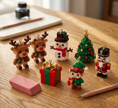 Christmas Advent Calendar with 24 Mini 3D Building Block Ornaments Holiday Countdown Set