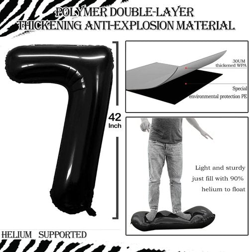 GOER 17th Birthday Balloons - Jumbo 42 Inch Foil Helium Decorations | Black Sweet 17 Party Decor