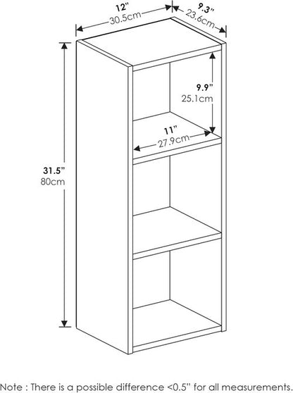 Furinno Pasir 3-Tier Open Shelf Bookcase - Easy No Tool Assembly | Elegant White Finish