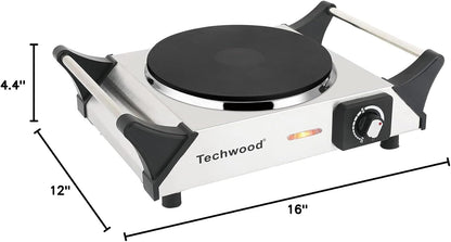 Techwood Single Burner Hot Plate - 1500W Electric Stove with Adjustable Temperature & Stay Cool Handles | 7.3" Cooktop in Silver for RV/Home