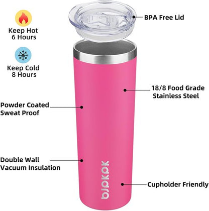 BJPKPK 20oz Insulated Skinny Tumblers - Stainless Steel Travel Coffee Cups | Turquoise & Pink