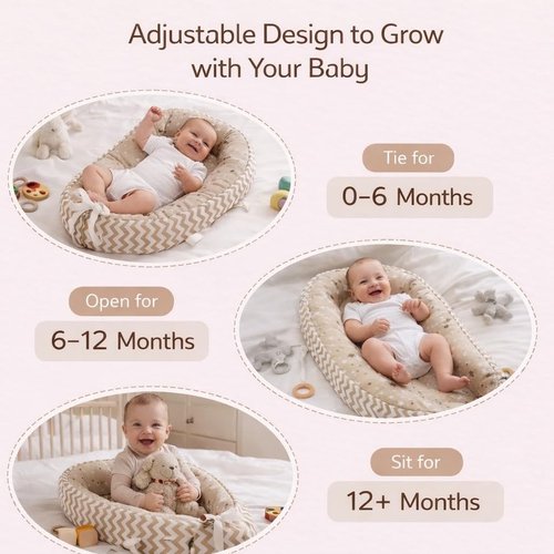 Aila+Aiden Baby Lounger - Organic Cotton Infant Lounger | Reversible & Portable Floor Lounger | Soft & Washable Cover - Star Collection (Tan)