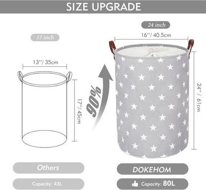 DOKEHOM 24-Inch Extra Large Laundry Basket - Collapsible Hamper with Lid & Handle (Grey Star)