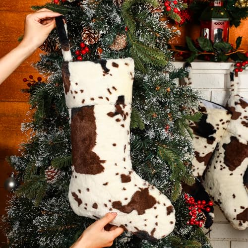 6 Pcs 20-Inch Faux Fur Christmas Stockings with Cowprint Design