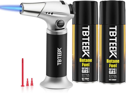 TBTEEK Cooking Torch - Butane Fuel Included for BBQ, Baking, and Soldering | Versatile Kitchen Lighter