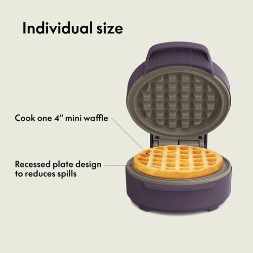 Bella Mini Waffle Maker - EverGood™ Ceramic Nonstick, Cool Touch Handles & Ready Indicator Light | 350 Watt, Plum