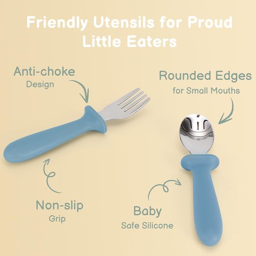 Eascrozn Toddler Utensils - 6 Pack Kids Silverware Set with Silicone Handles | Safe Stainless Steel Forks & Spoons