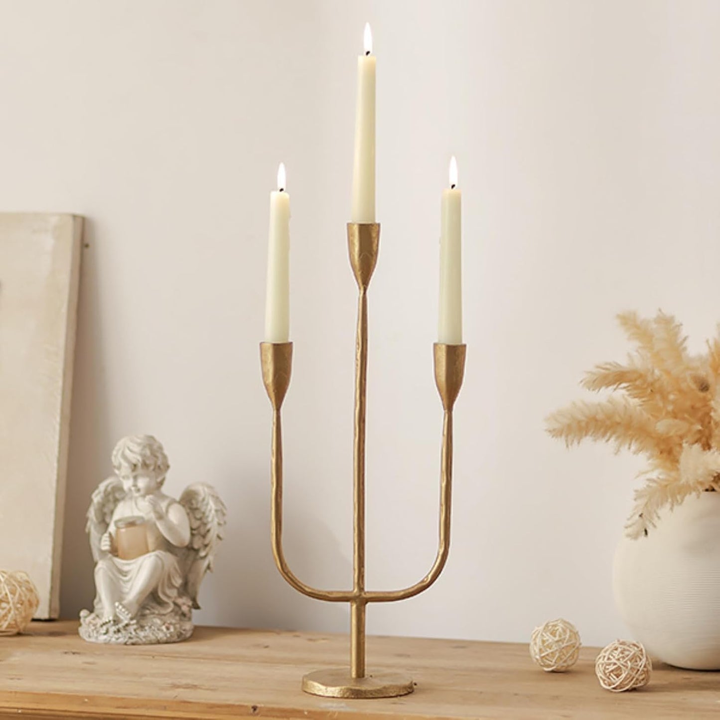Romadedi Brass Candelabra - Vintage Gold Taper Candle Holders for Elegant Table Centerpieces | Tall Iron Design