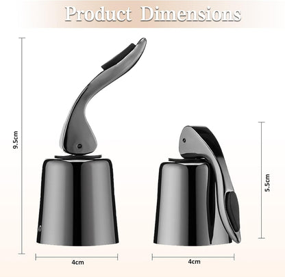OWO Stainless Steel Wine Bottle Stopper, Reusable Wine Saver with Silicone Seal, Decorative Bottle Sealer, Keeps Fresh（Metal Black, 1 Pack)
