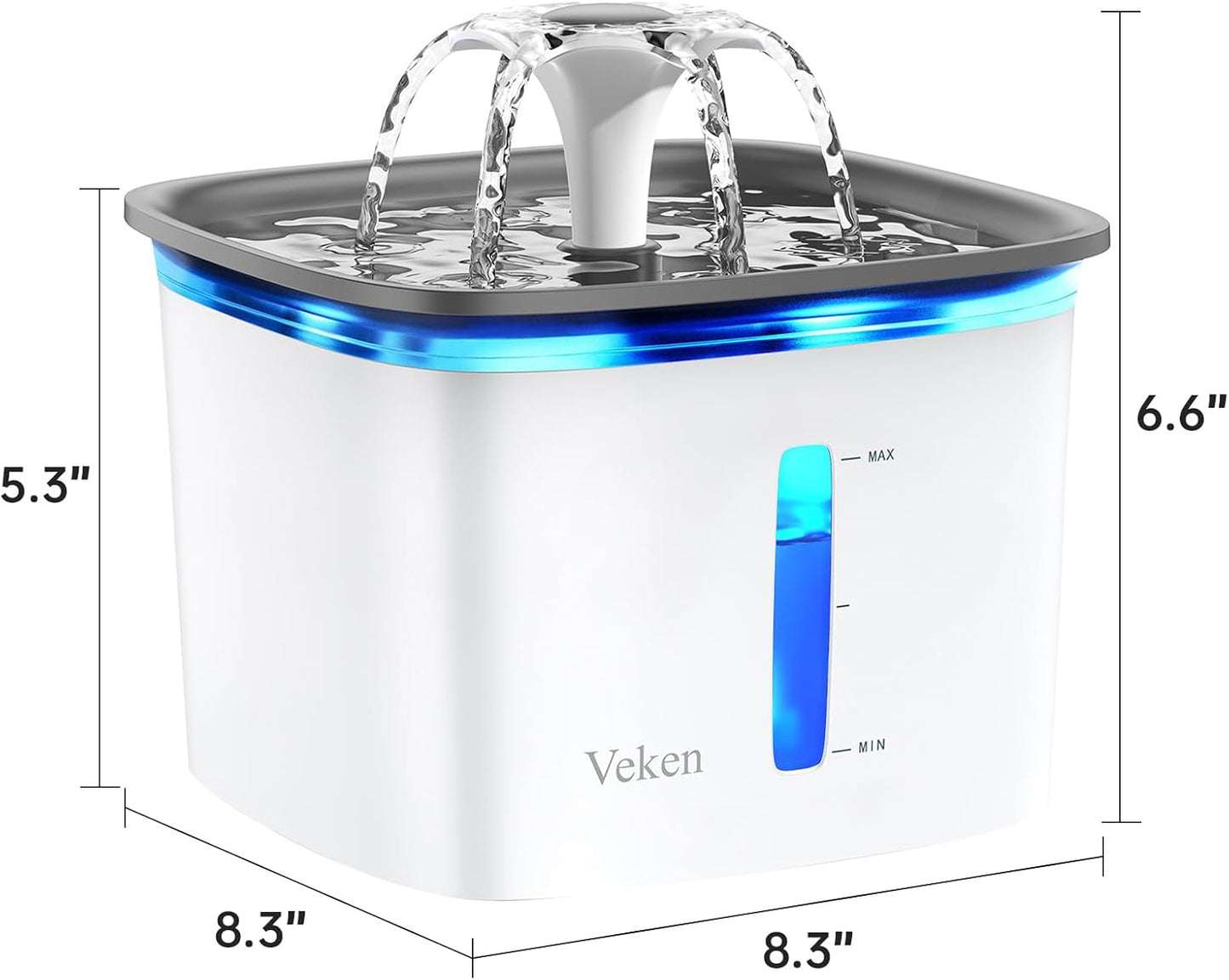 Veken Pet Fountain - Automatic 95oz Cat & Dog Water Dispenser with Replacement Filters | Grey Plastic