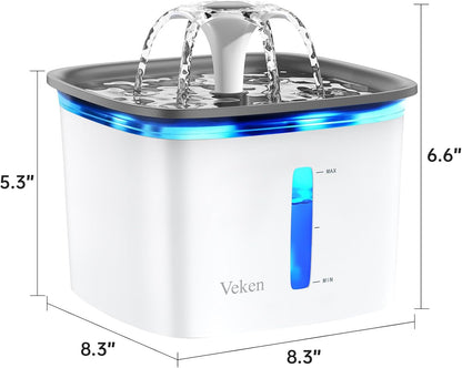 Veken Pet Fountain - Automatic 95oz Cat & Dog Water Dispenser with Replacement Filters | Grey Plastic