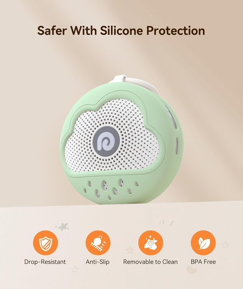 Dreamegg White Noise Machine - Portable Baby Sound Machine with 21 Soothing Sounds & Silicone Cover | Green