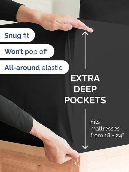 Skiennix Extra Deep King Sheet Set - 6 Piece Breathable Cooling Bedding - Soft, Wrinkle-Free Black