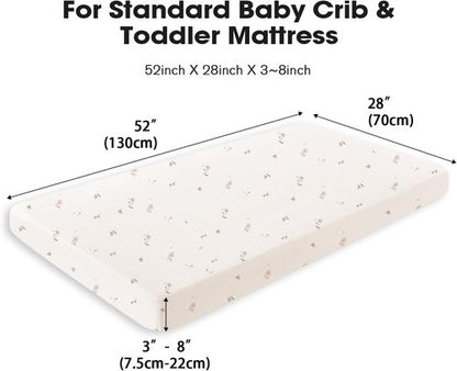 Little Grape Land Muslin Crib Sheets - 100% Cotton Soft & Breathable 2-Pack | Neutral Fog Flower Design, 52x28 Inches