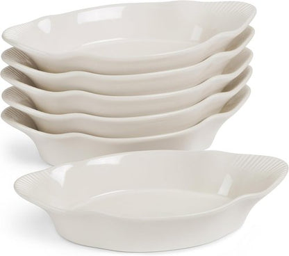 Kook Mini Casserole Dishes - Set of 6 Oven & Microwave Safe Ceramic Au Gratin Baking Dishes | 12 oz Ivory