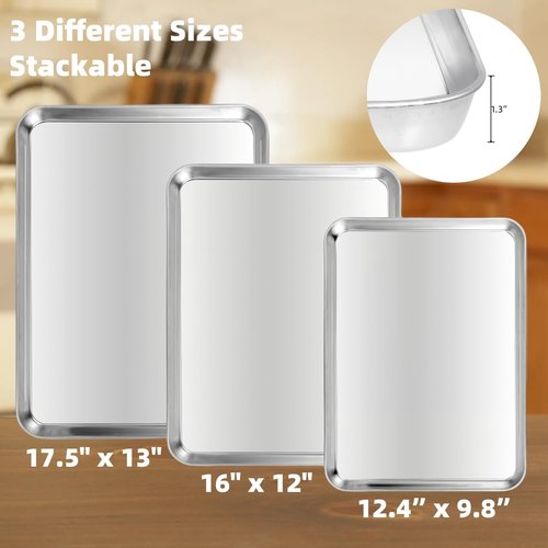 Heavy-Duty Stainless Steel Baking Sheet Set by [Brand Name] - 3 Versatile Cookie Trays (12/16/17.5 Inch)
