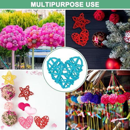 Heart Shaped Wicker Rattan Balls 60mm Decor Set - Dark Blue, Light Blue, White