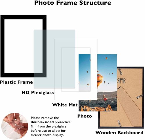 JCJMY A5 Picture Frame - Black Wall Hanging & Tabletop Display | Fits 4x6 Photo with Mat or 5.8x8.3 Without