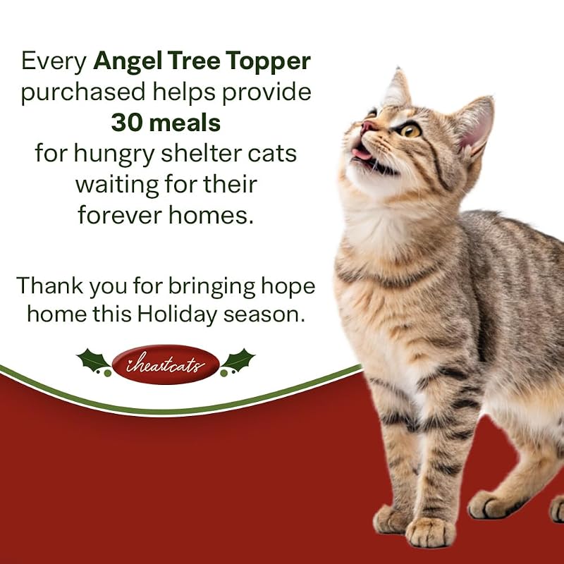 Christmas Cat Angel Tree Topper with LED Halo — White Glowing Wings