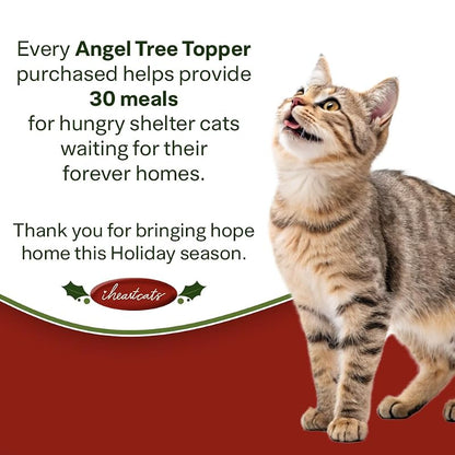 Christmas Cat Angel Tree Topper with LED Halo — White Glowing Wings