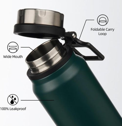 BJPKPK 40oz Insulated Water Bottle - BPA Free Stainless Steel Thermal Flask | Dark Green Color