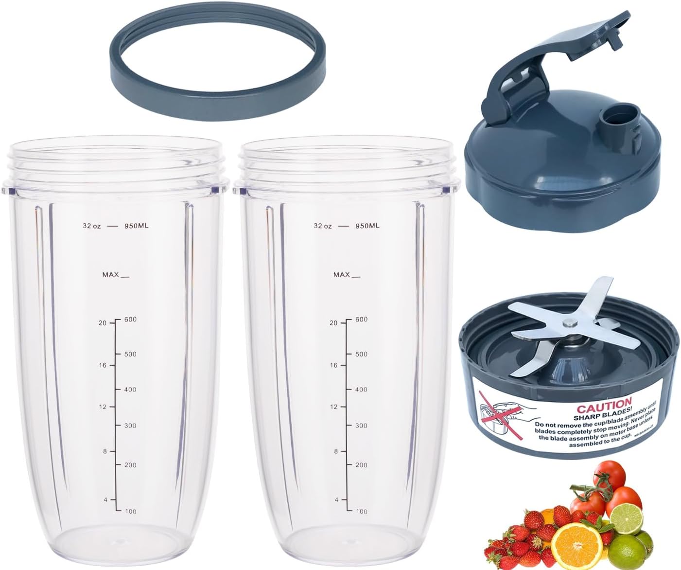 NutriBullet 32oz Blender Cups & Blade Set - 5 Replacement Parts for 600W/900W Blenders