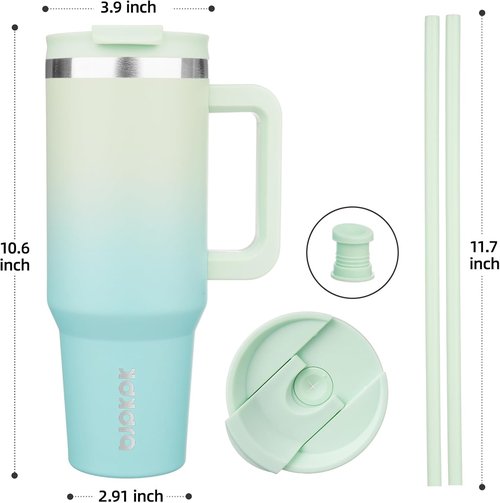 BJPKPK 40 Oz Insulated Tumbler - Stainless Steel Cup With Lid & Straw | Mint Color, Perfect For All Day Use