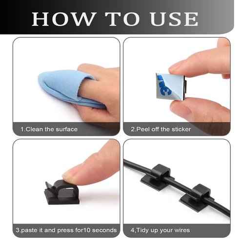 KGROTE Cable Clips - 100PCS Strong Adhesive Wire Holders for Desk, Wall & Car | Black Medium Size