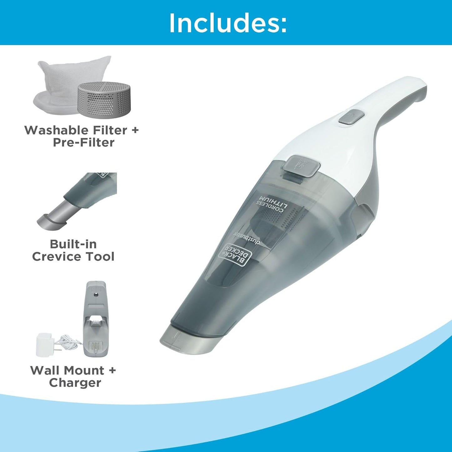 BLACK+DECKER Cordless Handheld Vacuum - Powerful Portable Car Vacuum with Strong Suction | QuickClean, Rechargeable