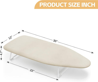 Skiennix Compact Mini Ironing Board - Heat Resistant Cover & Metal Mesh Frame | 12x30 Inches, Cream White