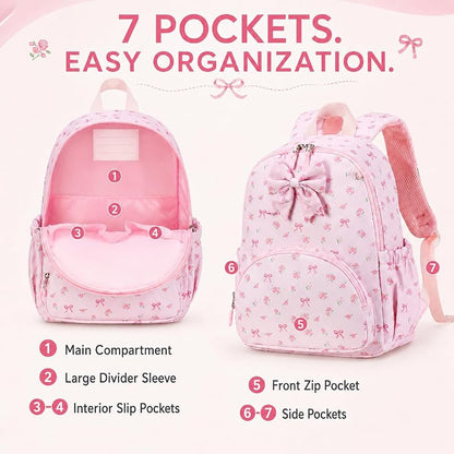 Preschool Backpack for Girls - Pink Floral Bow Kindergarten Bookbag (Variation: Pink Bow)