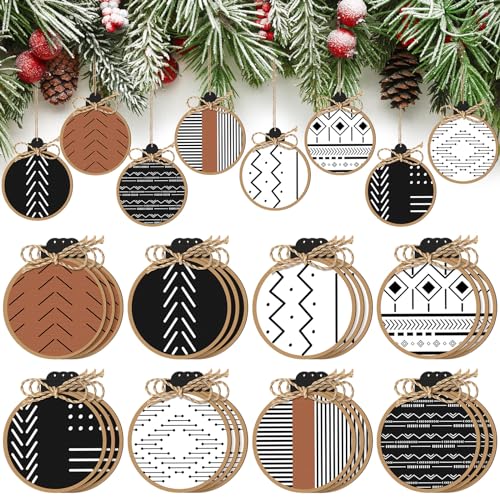 Gerrii 24 Pack Boho Christmas Wooden Ornament Aztec Style Holiday Decor