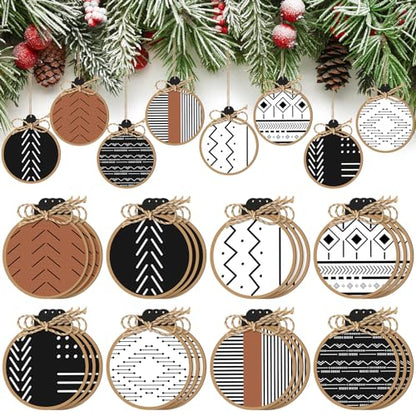 Gerrii 24 Pack Boho Christmas Wooden Ornament Aztec Style Holiday Decor