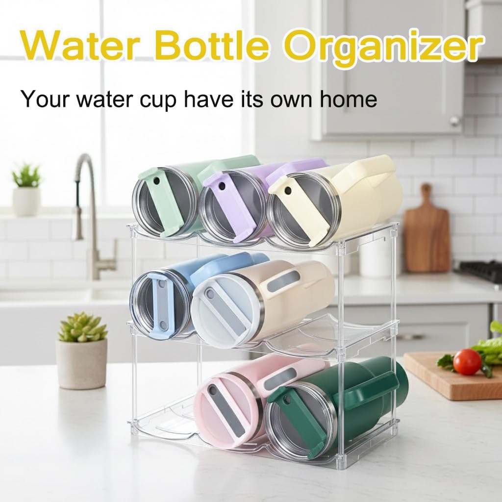 Skiennix Water Bottle Organizer - Stackable Rack for Stanley 40 oz Tumblers | Clear Kitchen Storage, 4 Pack