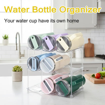 Skiennix Water Bottle Organizer - Stackable Rack for Stanley 40 oz Tumblers | Clear Kitchen Storage, 4 Pack