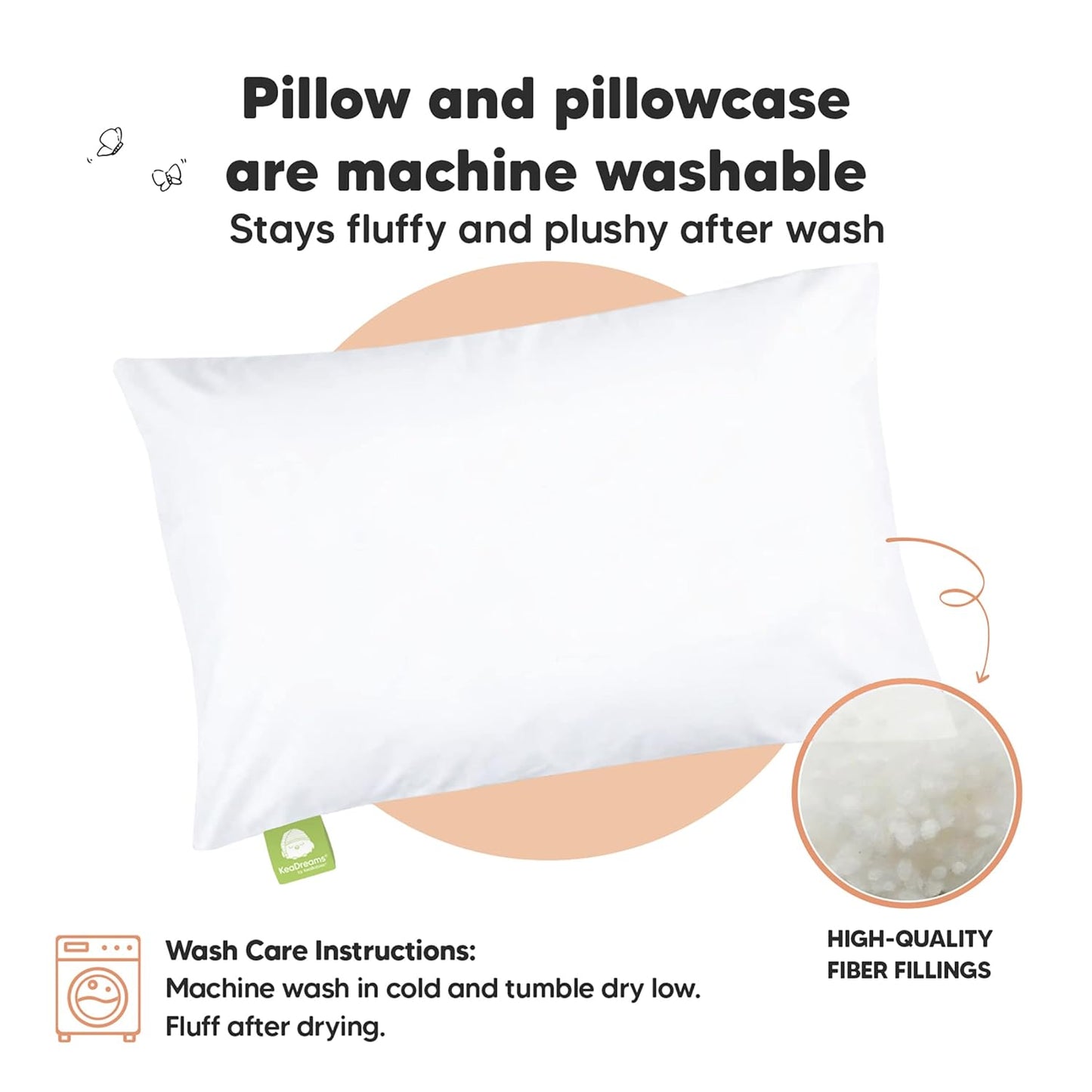 My Little Dreamy Toddler Pillow - Organic Cotton Travel Bed Pillow with Soft Pillowcase | 13x18, Machine Washable, Ideal for Ages 2-5 (Soft White)
