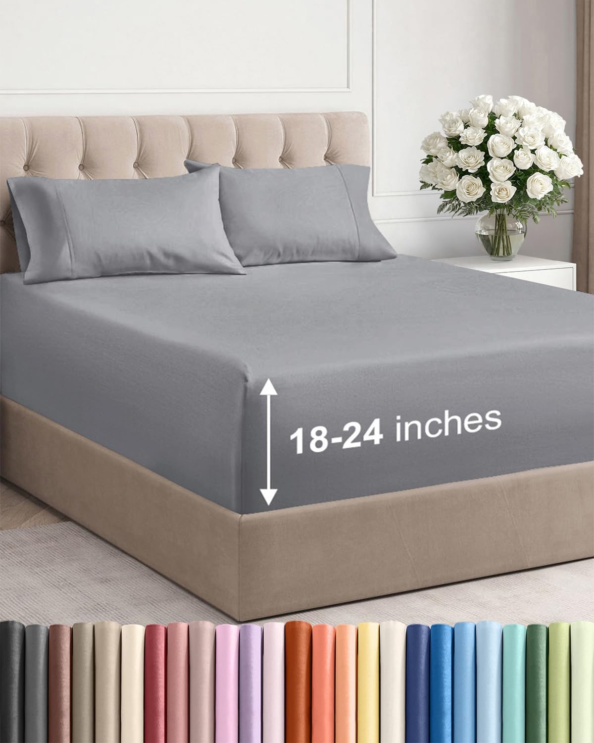 Skiennix Extra Deep Twin Sheet Set - 4-Piece Breathable Cooling Bedding - Soft, Wrinkle-Free Steel Blue